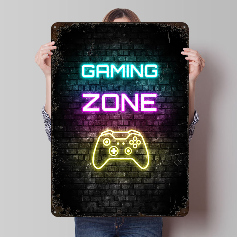 Retro Gaming On - Gaming Zone Neon Sign on Brick