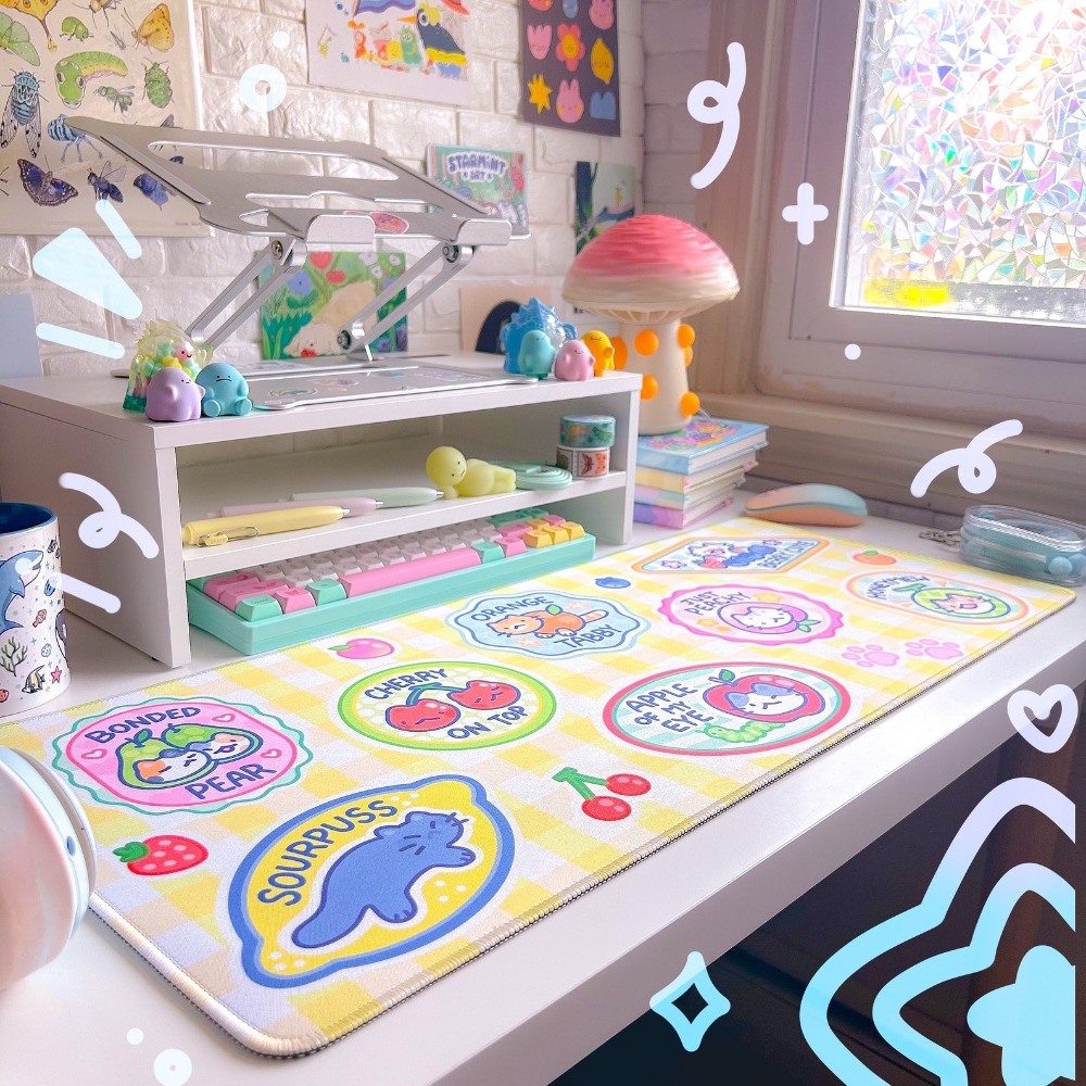 Fruit Kitty Desk Mat Mousepad  - Retro Gaming Desk Setup review and price