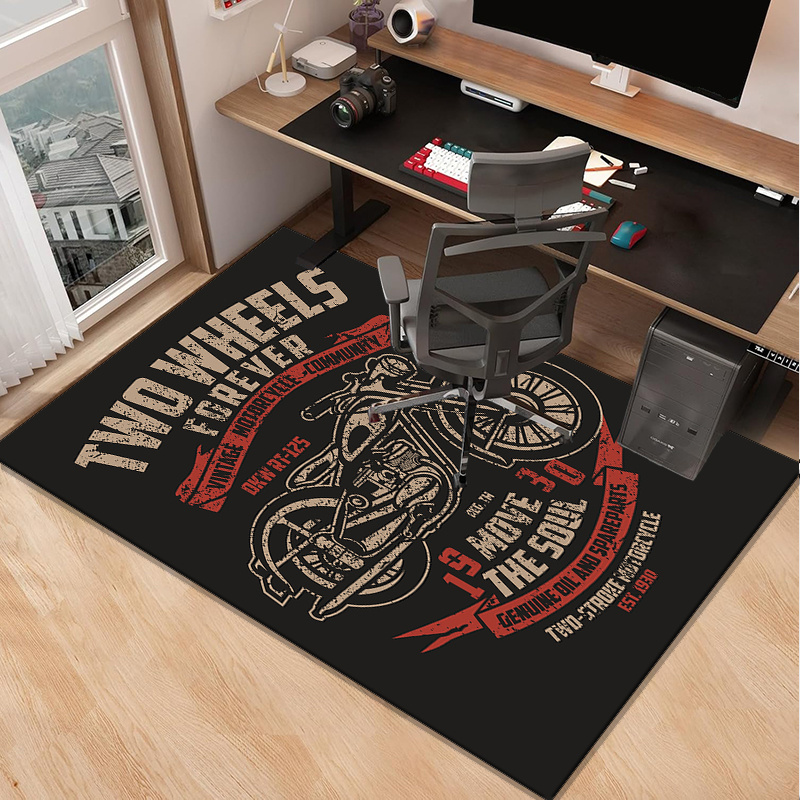 Motorcycle themed desk rug for - Retro Gaming Desk Setup review and price